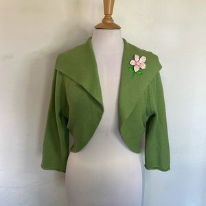 Nine West 3/4 Sleeve Bolero/Shrug Green Vintage Sweater Size XL Flower P…